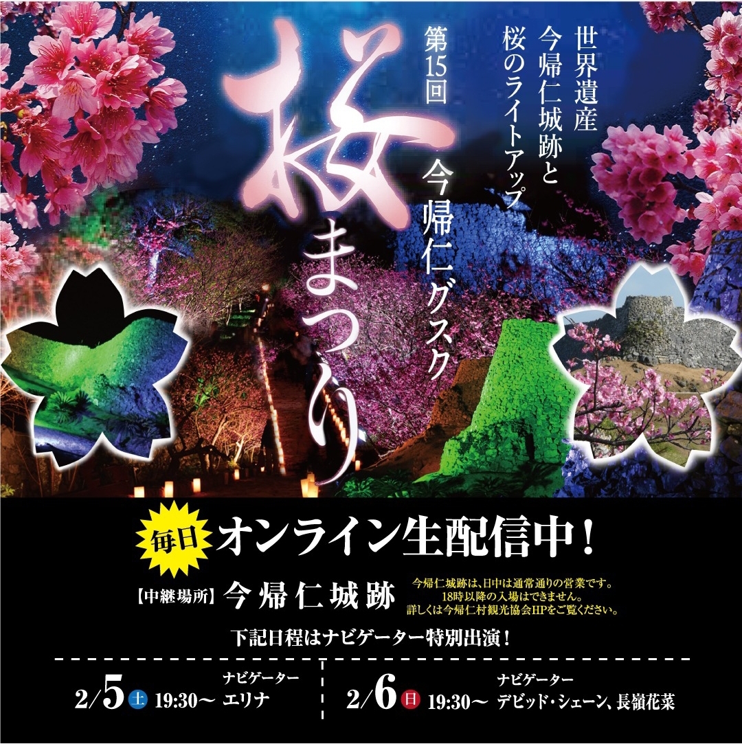 今帰仁グスク桜まつり『夜桜を生配信』～２月６日まで～
